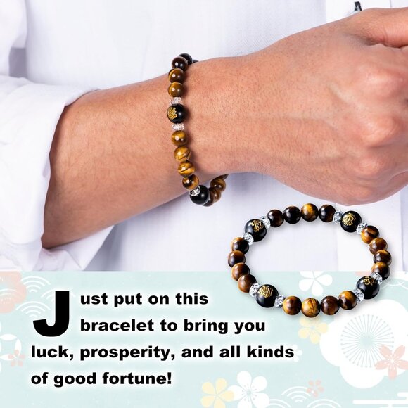 Lucky Japanese Feng Shui Bracelet Black Agate Tiger Eye Crystal Money Luck 6-8 I - Picture 2 of 8